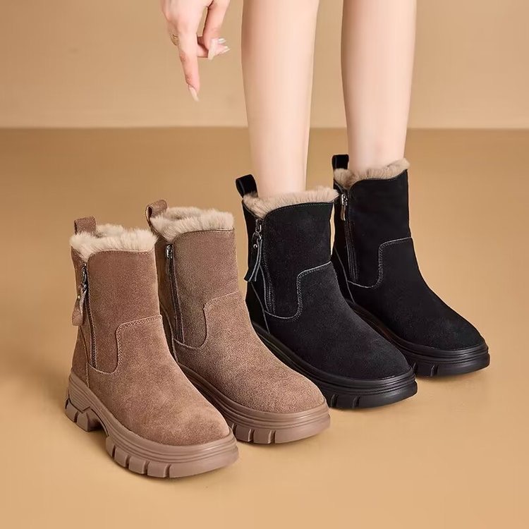 Snow BeauToday Women Suede New Leather Hot latform Fur Boots Round Toe Ladies Warm Winter Shoes Handmade