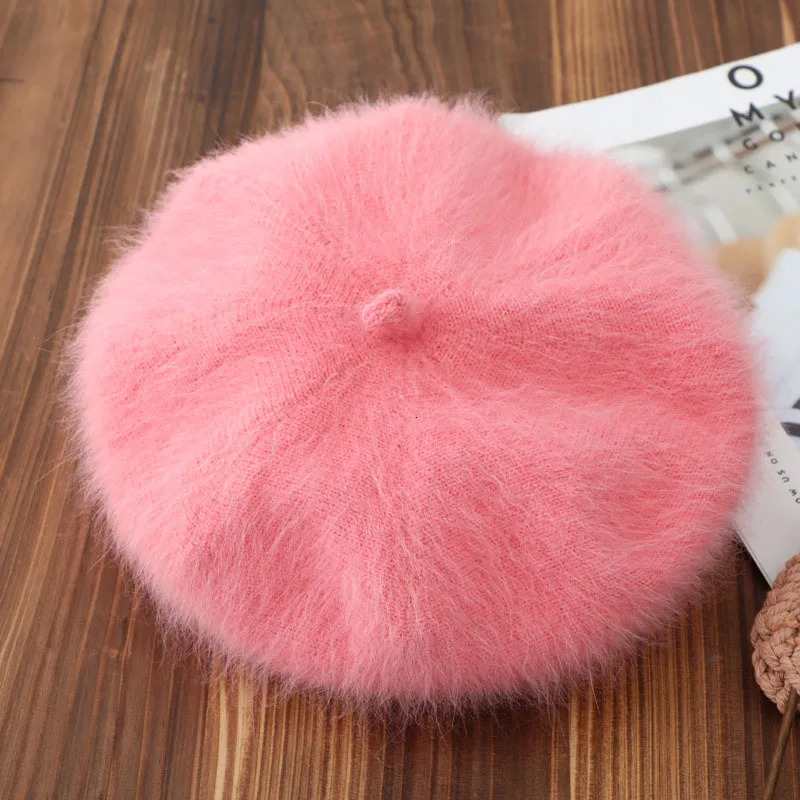 Long haired mink velvet beret womens mink octagonal hat pumpkin hat knitted paint hat warm flight attendance hat 241209