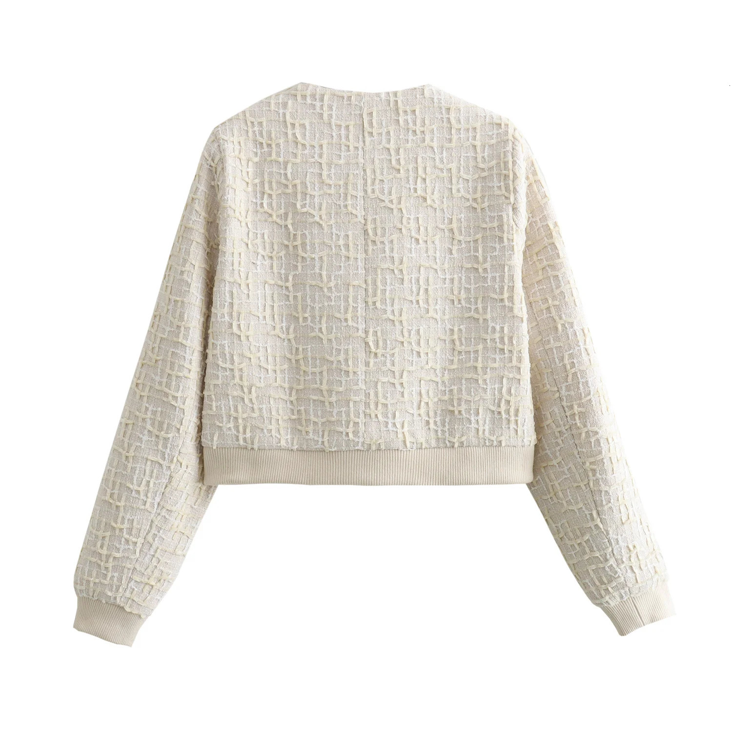 TRAF Women Autumn and Winter Fashion Thick Texture Short Bomber Jacket Chic Round Neck Allmatch Coat Outerwear Mujer 241209