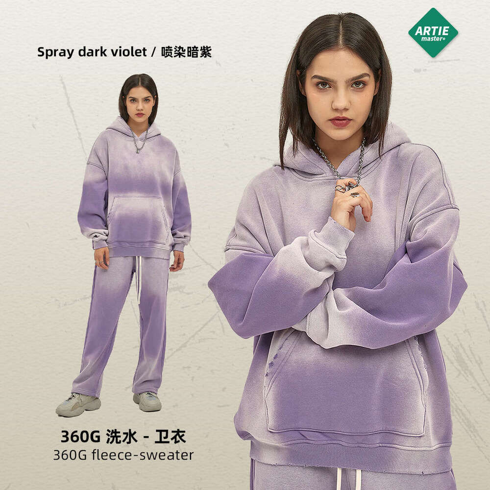 2024 Autumn/Winter New Product Solid Color Blank Plush Thickened 360g Spray Dyeing Used Hooded Hoodie for Men