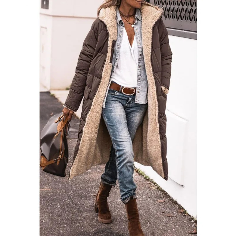 Winter wool Parkas solid color hooded cotton dress jacket long sleeved doublesided cardigan 241212