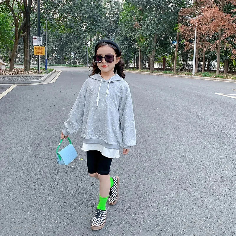 Childrens Sportswear Girls Spring/Summer Autumn Cotton Printed Flower Letter Zipper Sportswear 5 6 8 12 13 14 15 Year Super Large Hoodie 241210