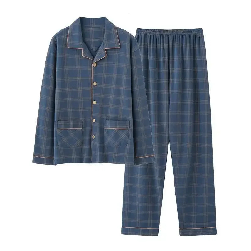 Mens pajama set long sleeved cotton top soft autumn and winter plus size casual wear mens 241209