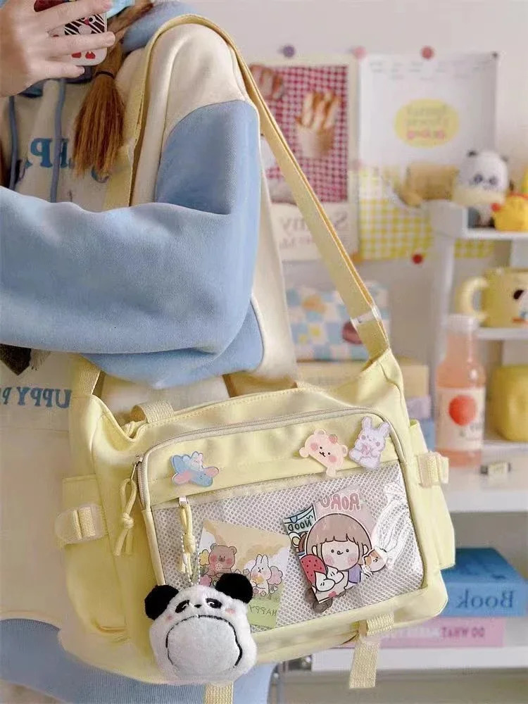 Transparent Pocket Ita Bag Handbag and Wallet Kawaii Japanese School Girls Itabag Y2K Mini Nylon Horizontal Bag Womens241209