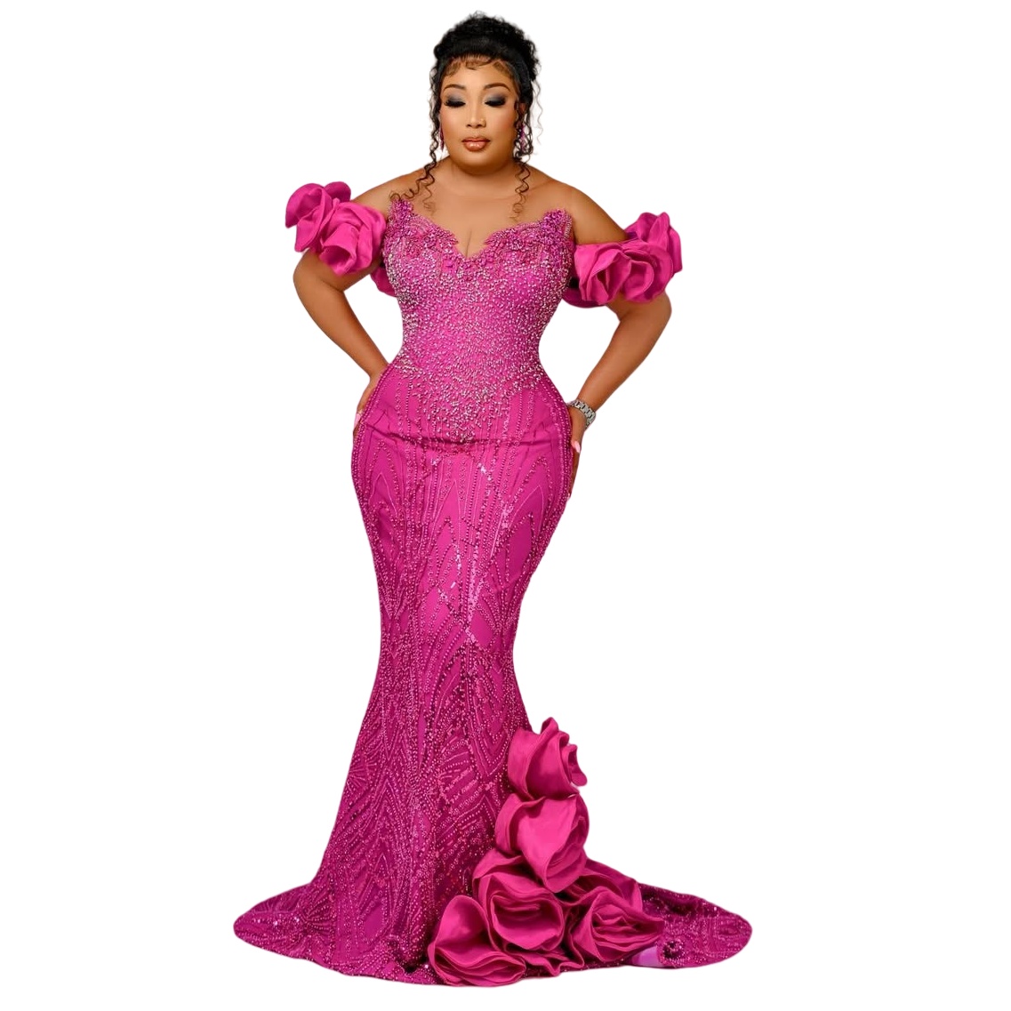 Fuchsia Mermaid Prom Dresses 2025 Sequined Sheer Neck Rhinestones Evening Formal Party Second Birthday Engagement Gowns Plus Size Dress For Special Oc