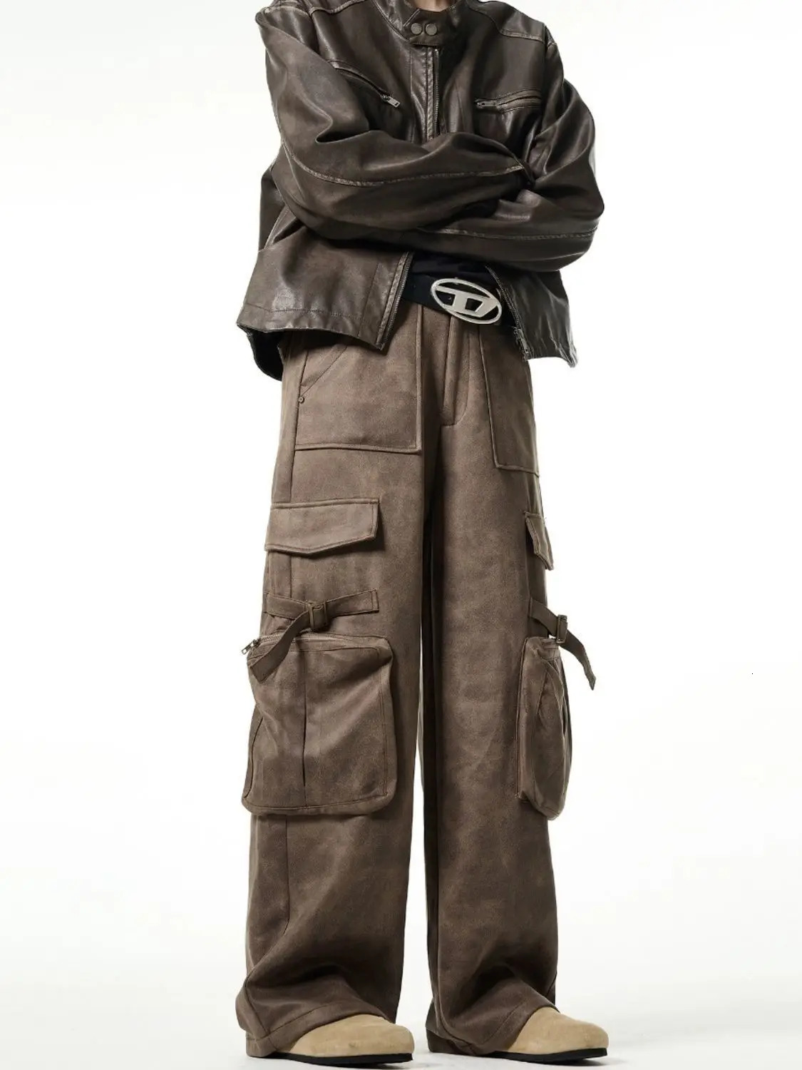 Autumn And Winter Casual Cargo Pants Men Vintage Loose Straight Pantalones Harajuku Brown Sweatpants Y2k Joggers Streetwear 241209