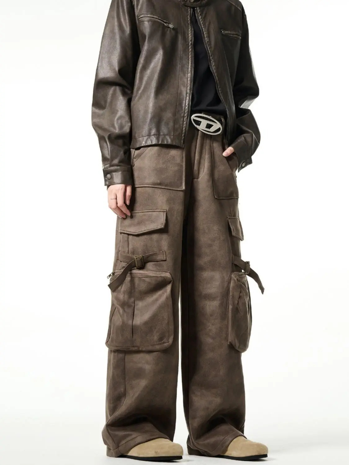 Autumn And Winter Casual Cargo Pants Men Vintage Loose Straight Pantalones Harajuku Brown Sweatpants Y2k Joggers Streetwear 241209