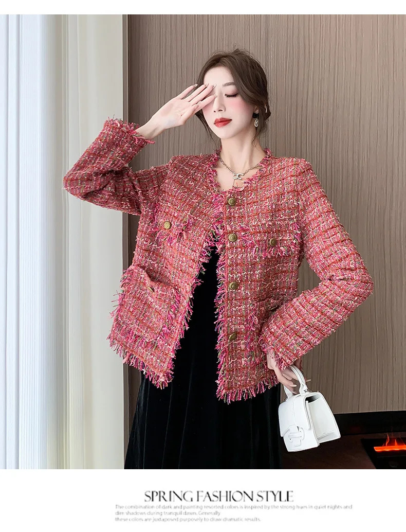 tweed jacket women Coat Women n Sense Korean Overcoat Fragrance Temperament Outwear Slim Fashion Top 241209