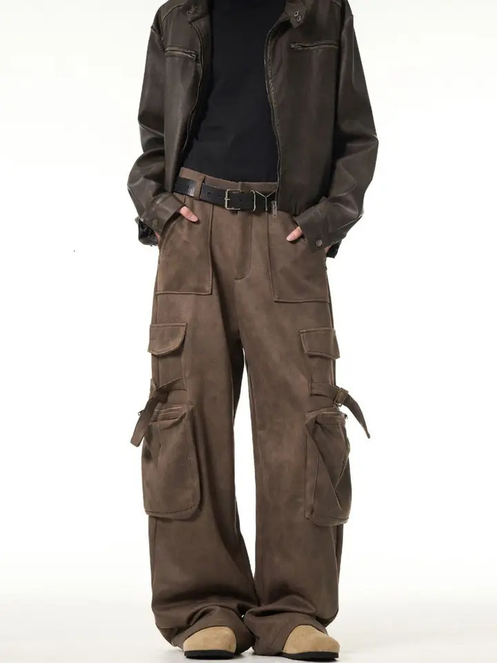 Autumn And Winter Casual Cargo Pants Men Vintage Loose Straight Pantalones Harajuku Brown Sweatpants Y2k Joggers Streetwear 241209