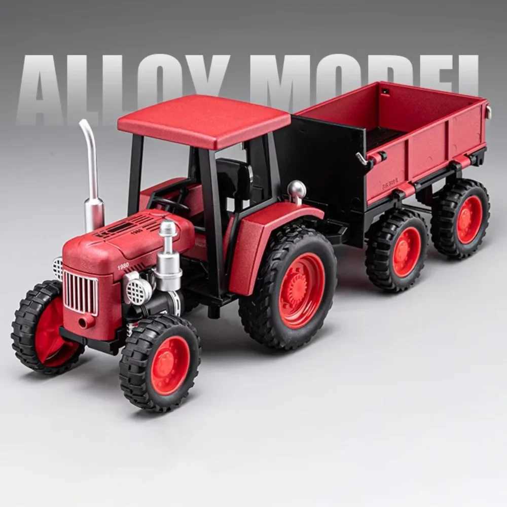 1 24 four-wheel walking tractor model toy alloy body rubber tire retro agricultural vehicle model sound light slider gift X241209