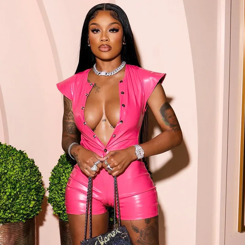 Fashionable and cute womens bright PU pink inflatable jacket winter warm bubble shiny leather park down zipper cutting 241209