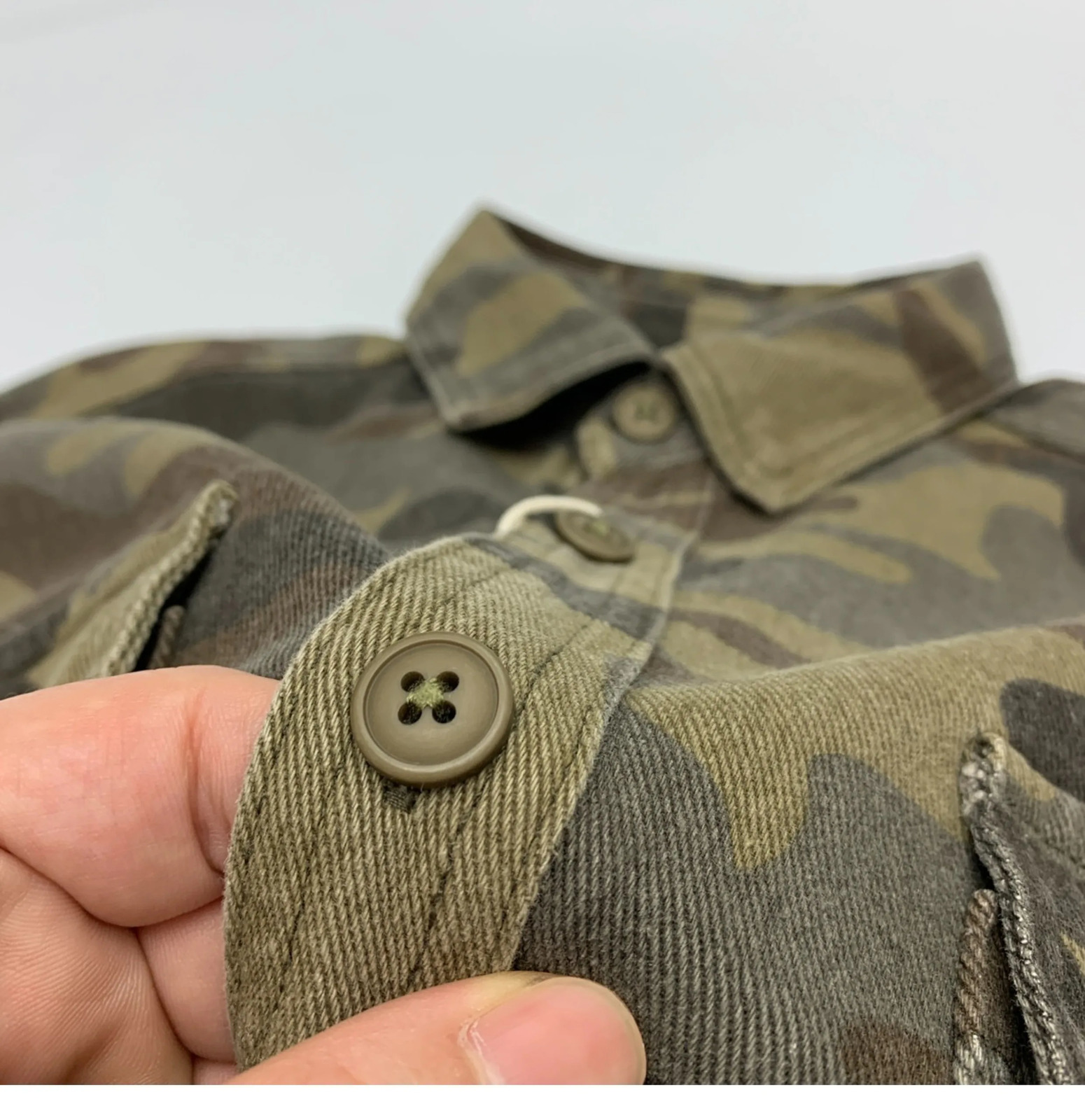 Retro heavyduty camouflage cotton mens shirt bleached Amekaji retro casual cargo workwear top from the United States 241209