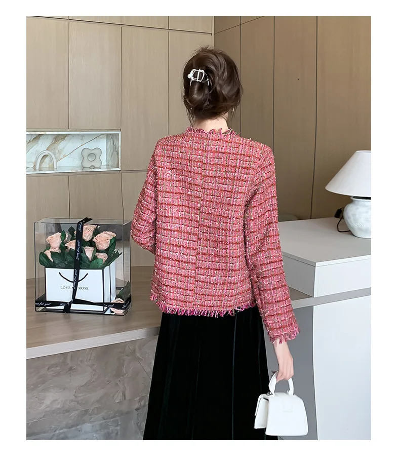 tweed jacket women Coat Women n Sense Korean Overcoat Fragrance Temperament Outwear Slim Fashion Top 241209