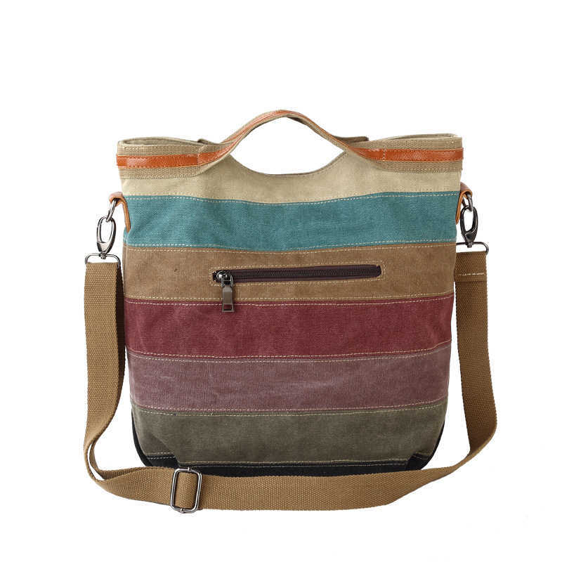 Color contrast women's BAG canvas bag color stitching canvas bag one shoulder portable straddle bag 241215