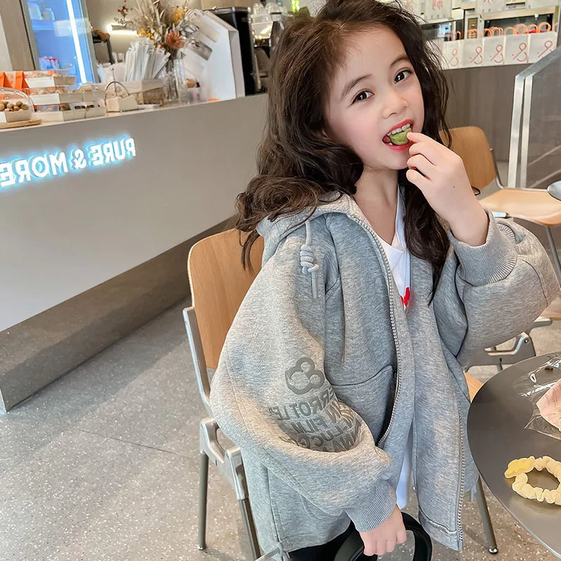 Girls jacket hooded sweatshirt autumn 3D ear hooded jacket childrens zipper sports jacket childrens clothing 241210
