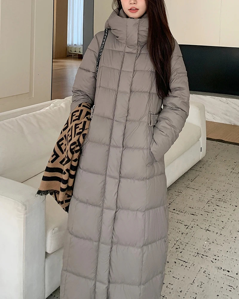 Womens Waist Park 2024 Thick Coat with Hoodie Warm Winter Long Jacket Clothing 241209