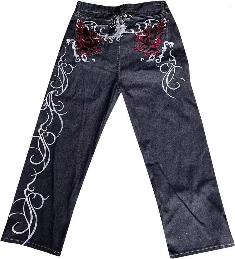 Men's Jeans Y2k American Retro Gothic Women Trendy Embroidered Pattern Denim Trousers Men Haruku Straight Loose Wide Leg Pants