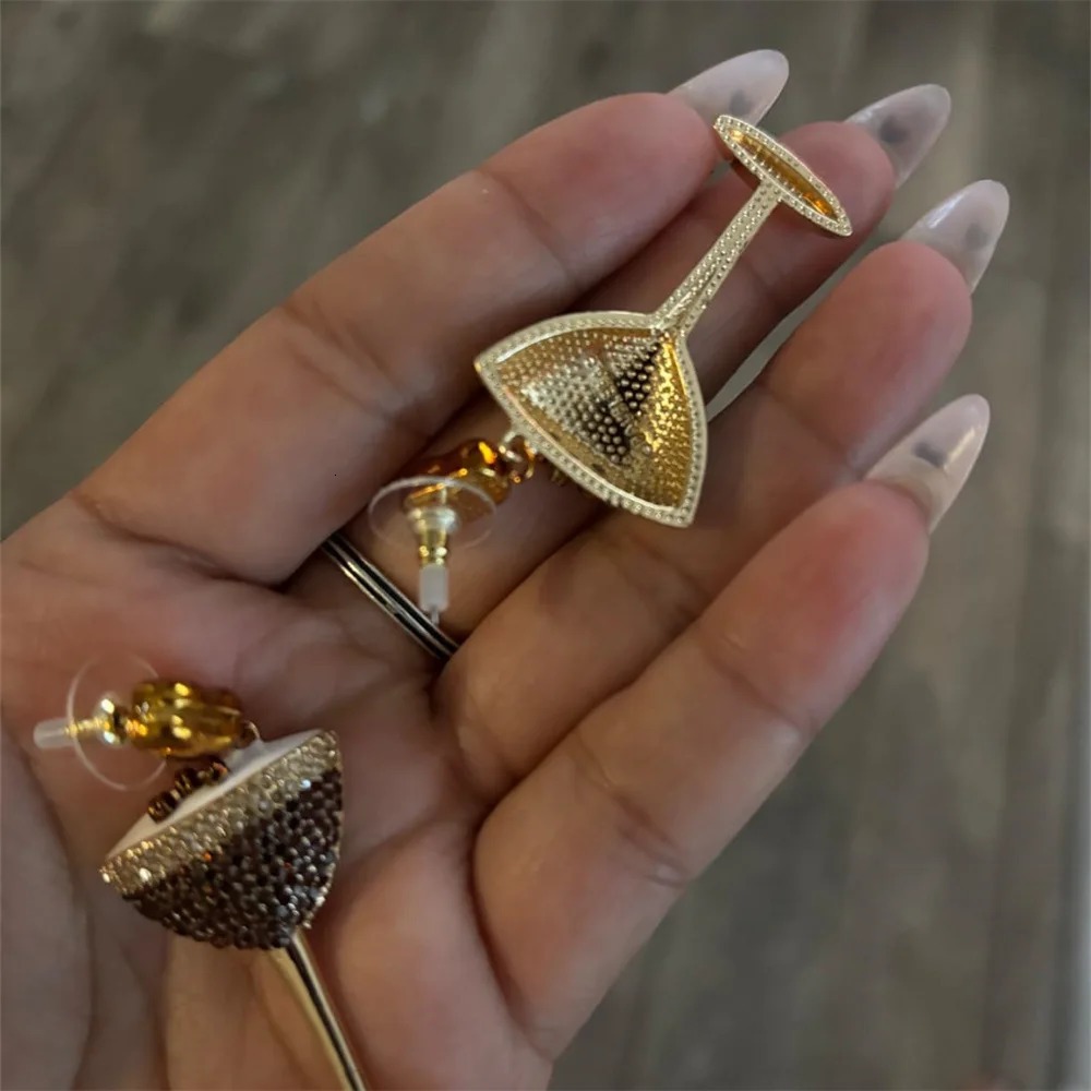 Gothic gold inlaid zircon cocktail glass earrings UNISEX Christmas celebration happy party jewelry earrings 241209