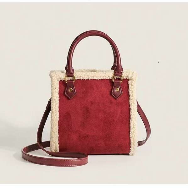 Lamb wool autumn winter new trendy handbag, single shoulder crossbody simple and fashionable tote bag, women's bag handbag