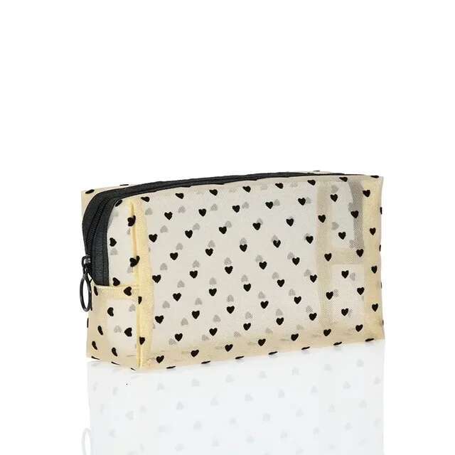 Designer's bag Nylon Mesh Cosmetic Bag Zipper Heart Shaped Toiletry Organizer Makeup Bags Multifunctional Women Lipstick Key Coin Purse Pouch