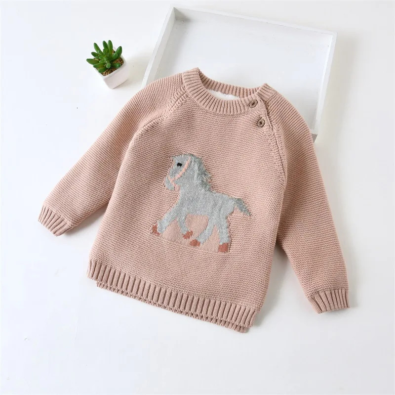 Baby sweater born baby boy sweater thick wool horse sweater childrens sweater heart-shaped knitted baby clothing girls sweater 241210