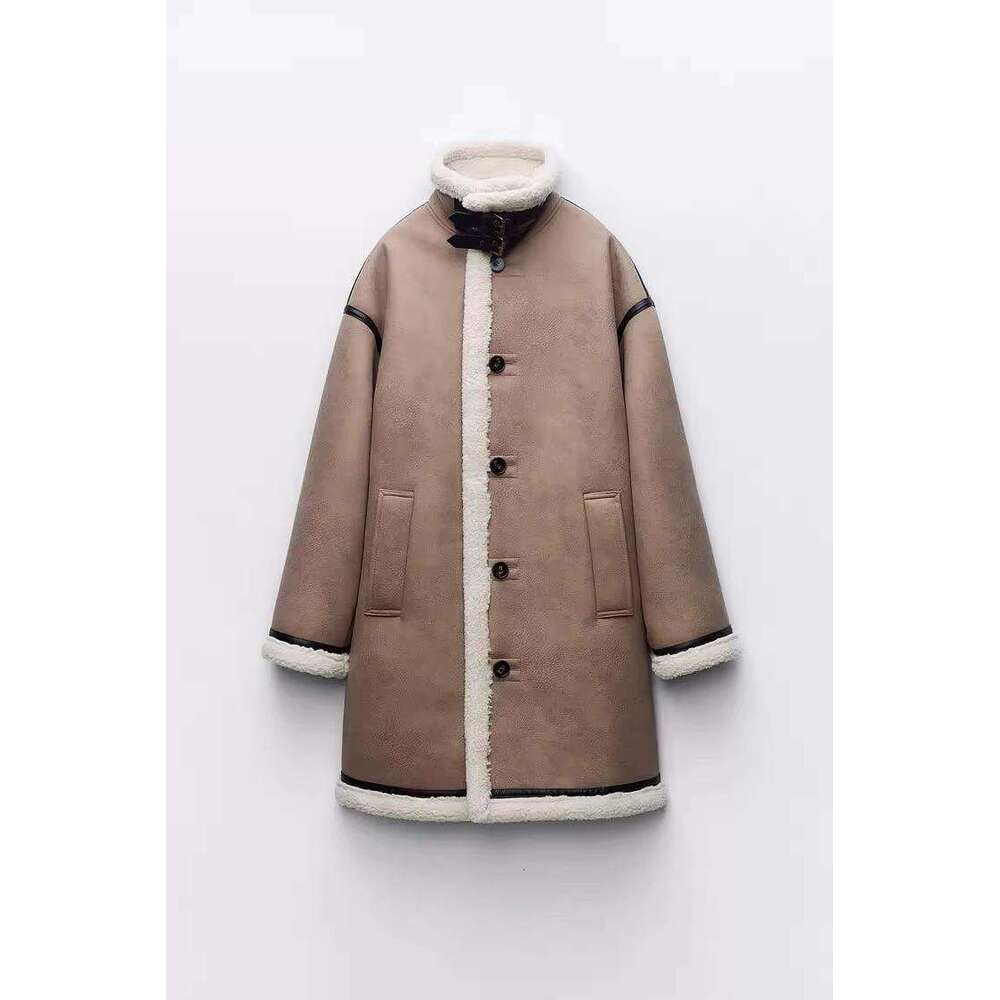 Winter Women's Fashion Thick And Long Double Sided Fur Integrated Stand Up Collar Coat Cotton Jacket