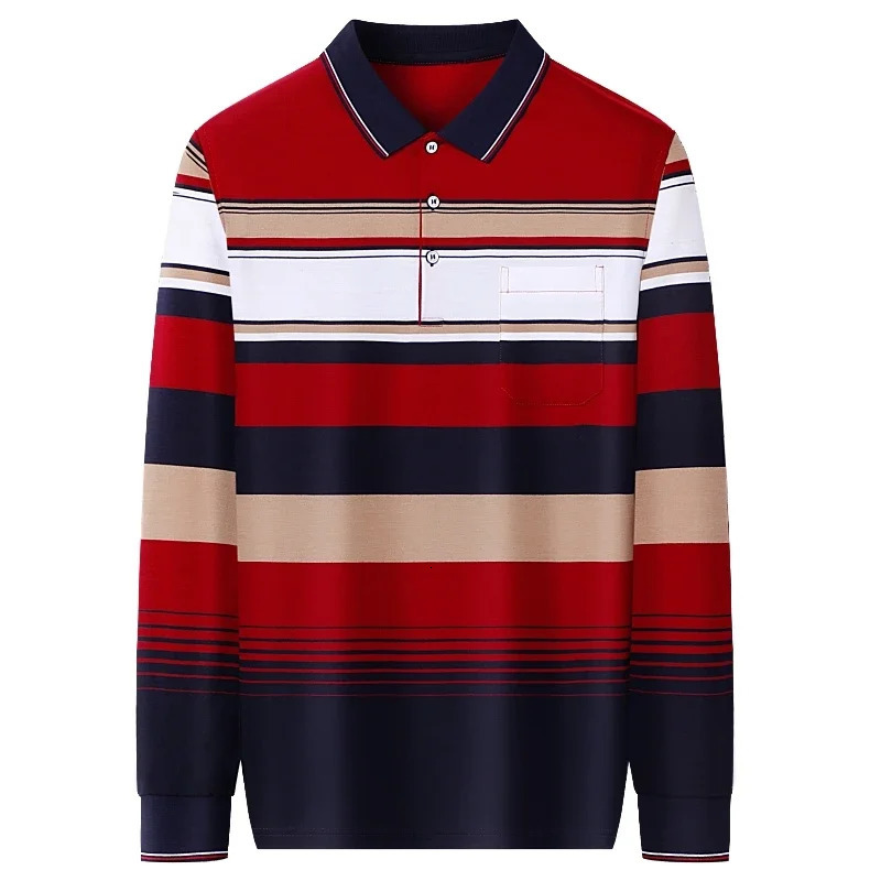 Mens Casual Long Sleeve Polo Shirt Fashion Solid Color Top 241202