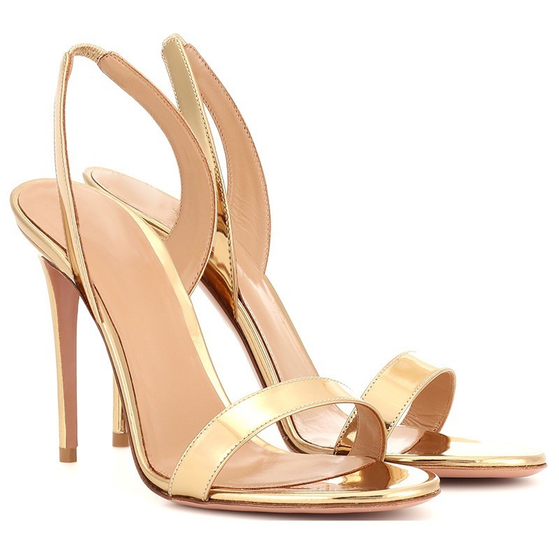 Ladies' fashionable elegant plus size gold and black open toed high-heeled sandals with exposed heels