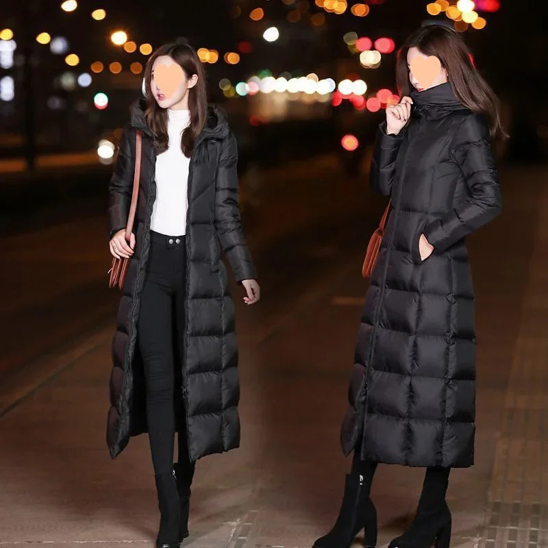 Winter Jacket Womens Black Long Puff Elegant Coat 2023 Retro Street Clothing Thick Warm Silk Leisure Park 241209