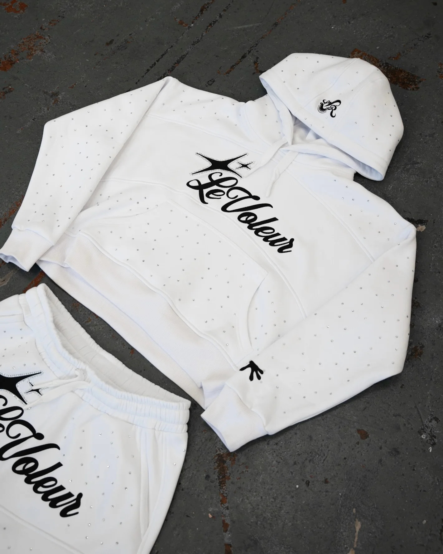 Rhinestone Sequin Hoodie Sweatshirt Sportswear Two Piece Set Y2K Men Hip Hop Letter Oversized Casual Pants 241209