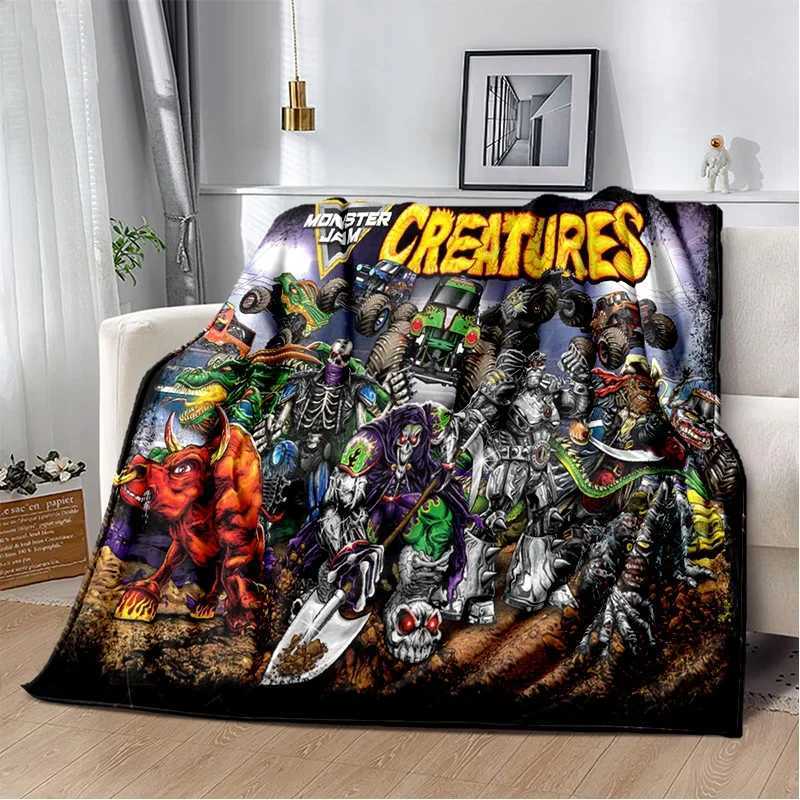 3D Monster Jam Monster Truck Cartoon BlanketSoft Throw Blanket for Home Bedroom Bed Sofa Picnic Travel Office Cover Blanket KidXJ241210