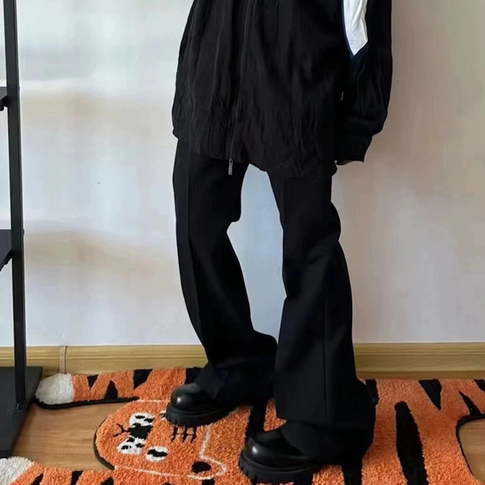 Black Color Straight Boot Cut for Men Streetwear Loose Baggy Suit Pants Ropa Hombre Oversized Casual Flare Trousers 241209