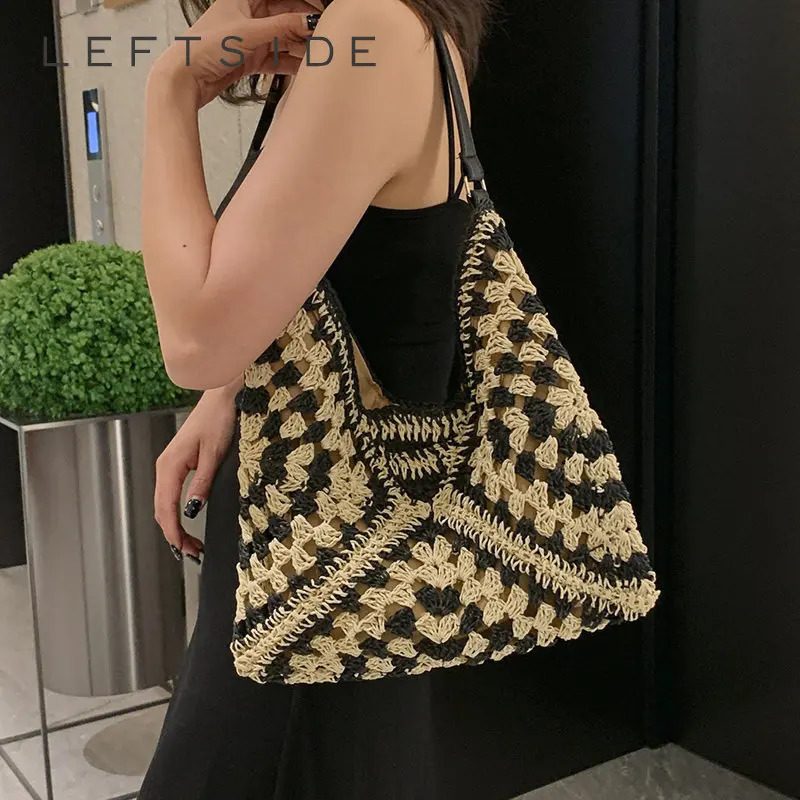 LEFTSIDE Summer Womens Woven Straw Bag Travel Large Beach Bag Handmade Womens High Capacity Handbag241209