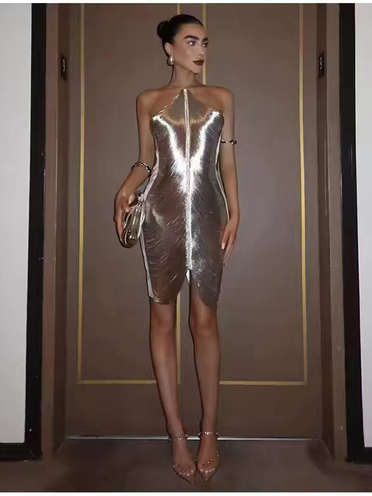 Elegant Contrasting Backless Women's Vestidos Sexy Halter Off Shoulder Mini Dress New Fashion Evening Party Ladies Full Dresses