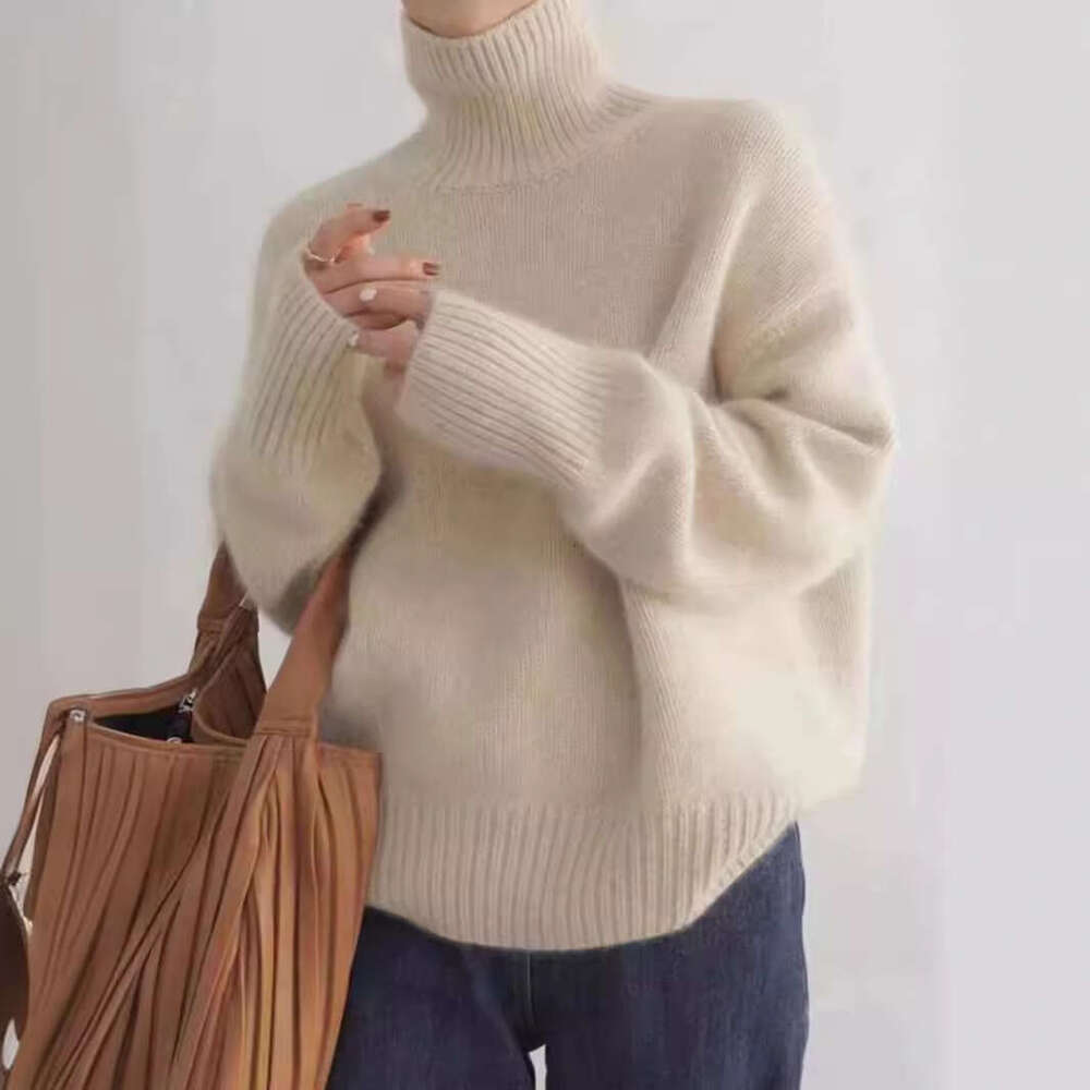lazy high neck knitted for women in autumn winter, soft and sticky solid color, loose fitting interior, Korean style women's sweater