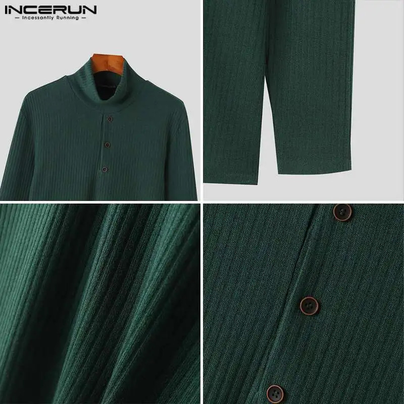 Handsome Well Fitting Tops INCERUN Men Solid High Neck n Pullovers Autumn Wnter Casual Male Long Sleeved Sweaters S5XL 241209