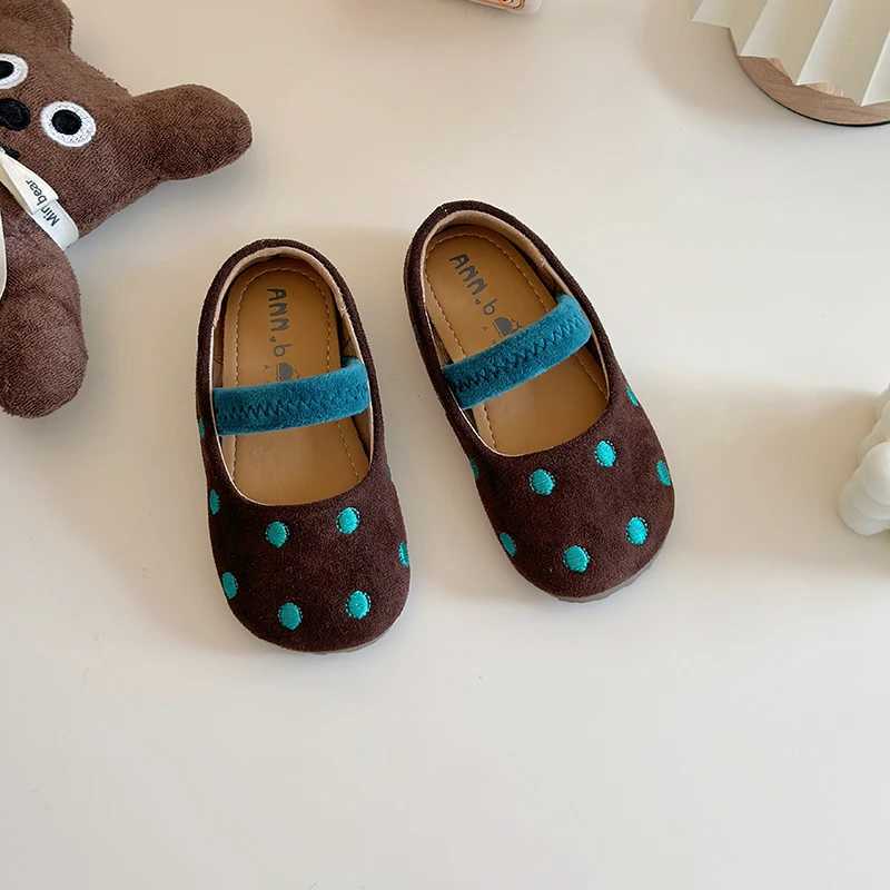 Cute Polk Dot Embroidery Ballet Flats For Kids Girls Autumn Cosy Microfiber Ballerina Shoes Baby Child Soft Elastic Band LoafersXJ241209