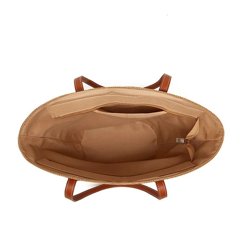 Womens Fashion Striped Summer Beach Straw Knitted Shoulder Bag Hollow Handbag Portable Large Capacity Casual Handbag 241205