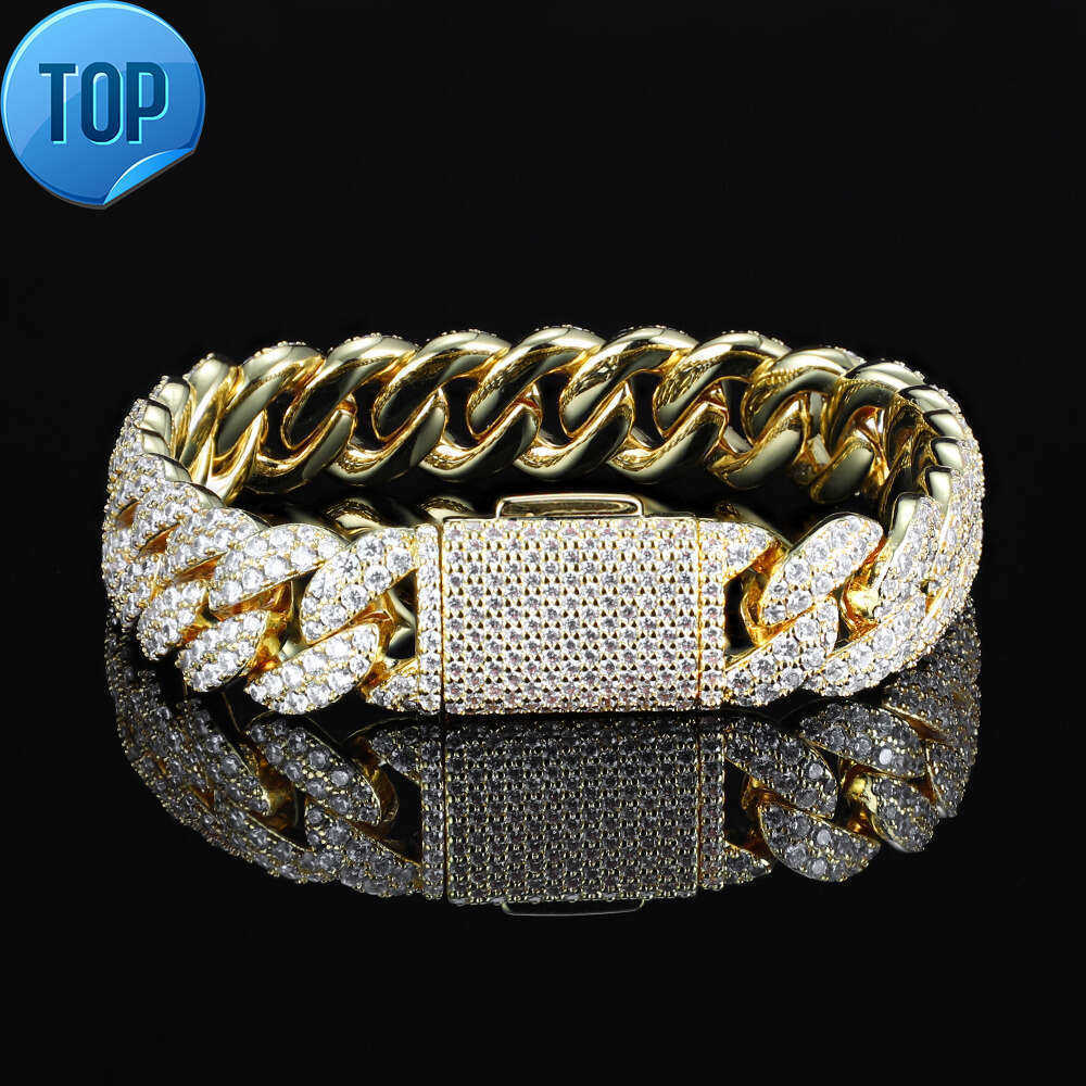 Hip Hop Jewelry 14k Gold Plated Moissanite Zircon Iced Out Cuban k Chain Bracelet Men