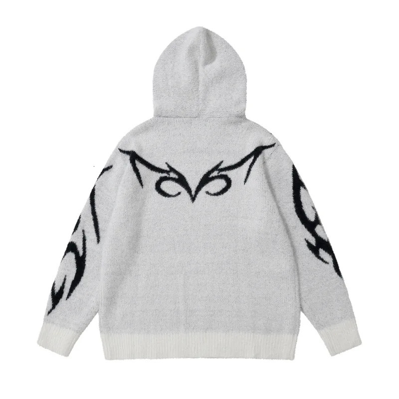 Mens retro knitted Y2K graphic sweater with winter zipper oversized cardigan unisex fashion 2000s youth clothing 241205