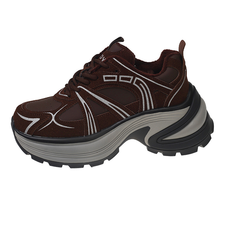 Women Sports Shoes:Thick Sole New Version Fashion Design Popular Casual Running Shoes Trendy Sneakers,Red/Coffee,Free shipping