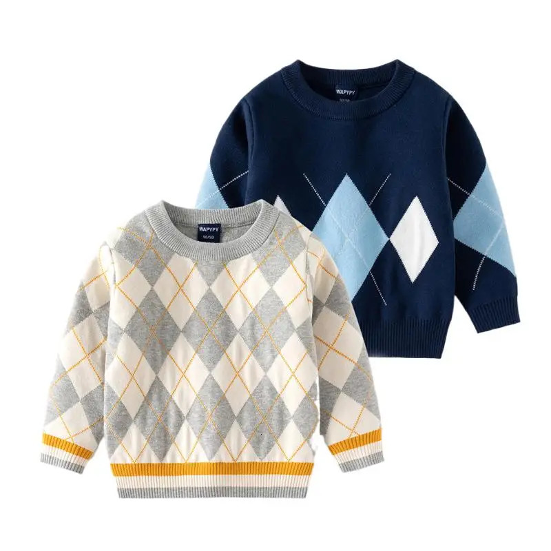 Autumn Winter Childrens Boys Sweater Cotton Argyle Long Sleeve Baby Boys Zipper Comparison Loose Thick Warm Childrens Boys Sweater 241210