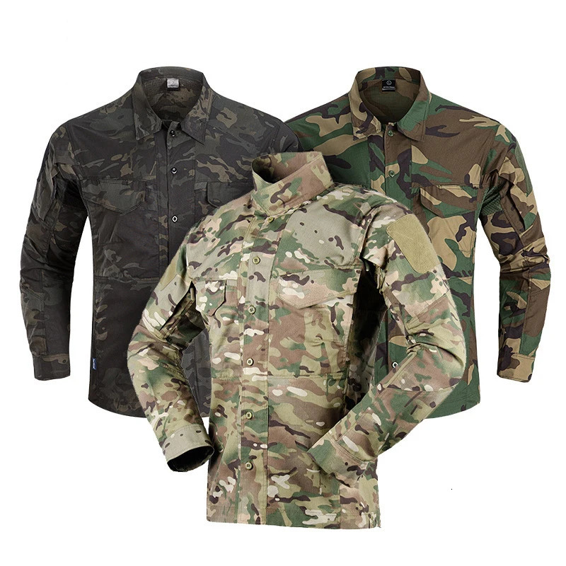 Mens autumn casual shirt outdoor long sleeved tactical camouflage mens cotton workwear top breathable large size 3XL 241209