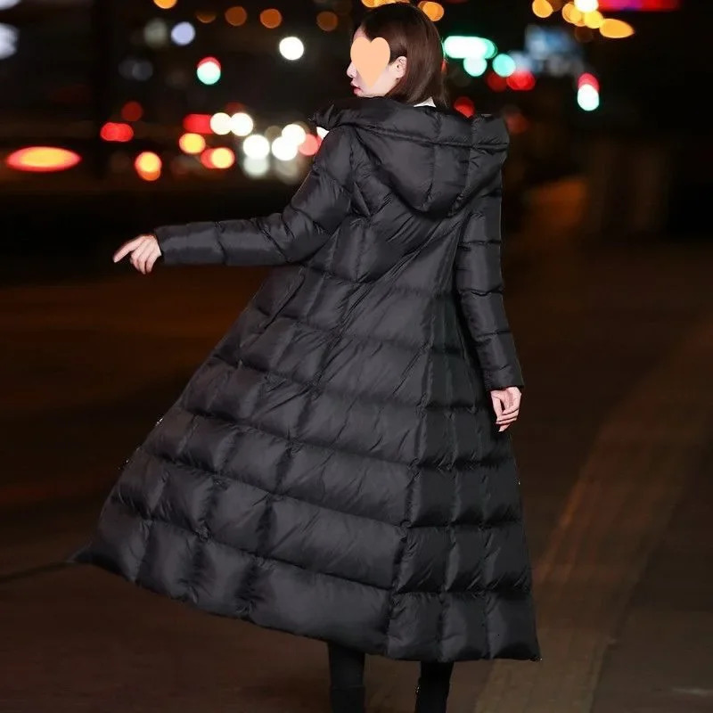 Winter Jacket Womens Black Long Puff Elegant Coat 2023 Retro Street Clothing Thick Warm Silk Leisure Park 241209