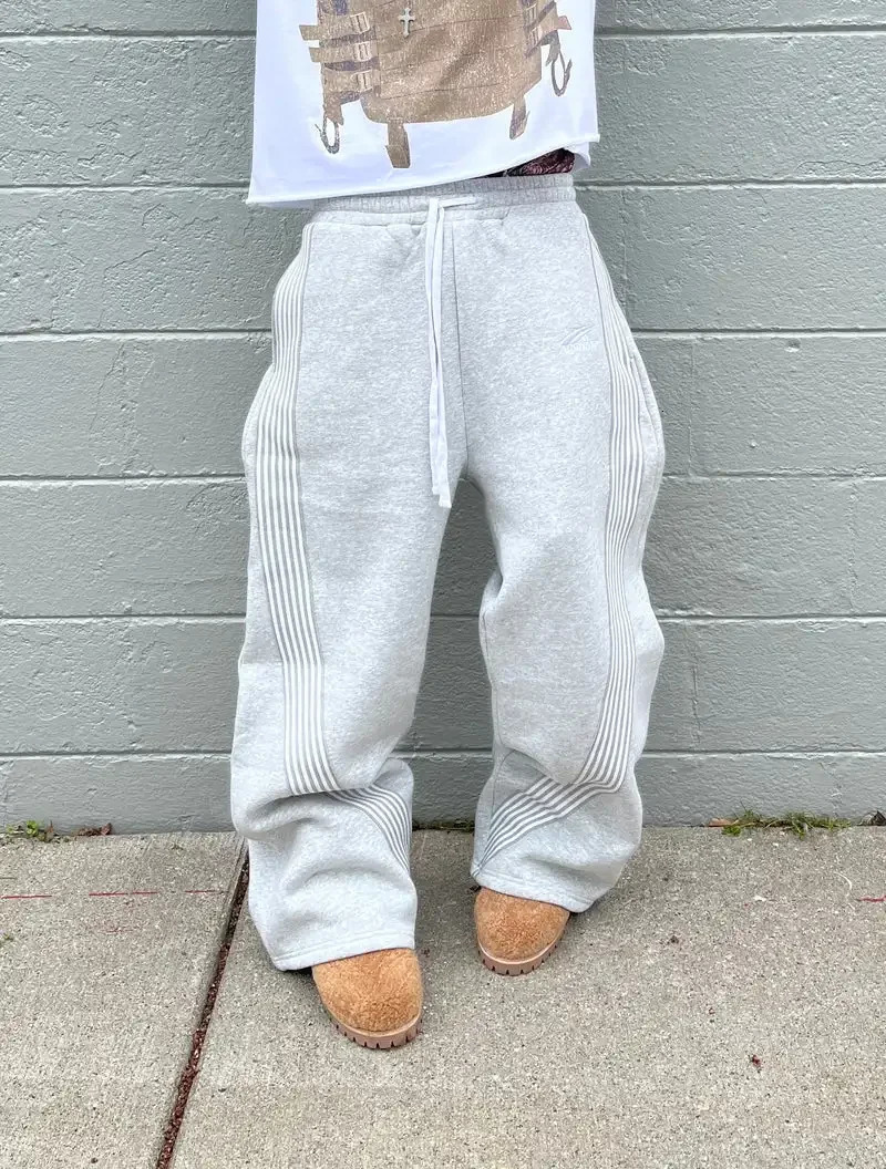 Y2K Striped Wide Legs Sweatpants Men Women Harajuku Letter Graphic Embroidered Trousers Gothic Casual Gray Track Pants 241203Z