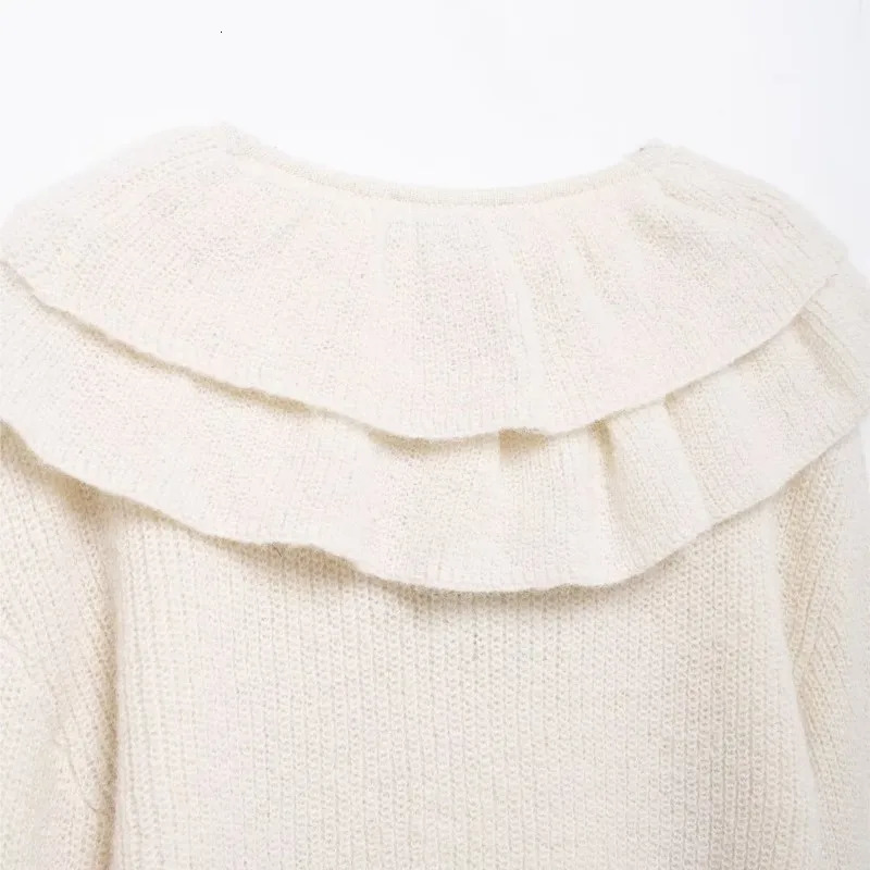 TRAF Stacked decoration Collar Pullovers For Women Autumn Casual Elastic Waist Long Sleeve Female 241203