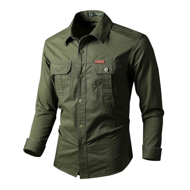 Mens Katoen military shirt Mannen Lange Mouwen casual dress Mannelijke freight Werk Heren Werken 241209