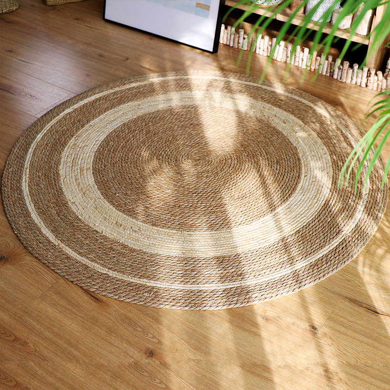Nordic Rattan Cattail Grass Rope Woven Carpet Floor Light Luxury Style Clothing Store Living Room Bedroom Decoration Photography Mat H260226