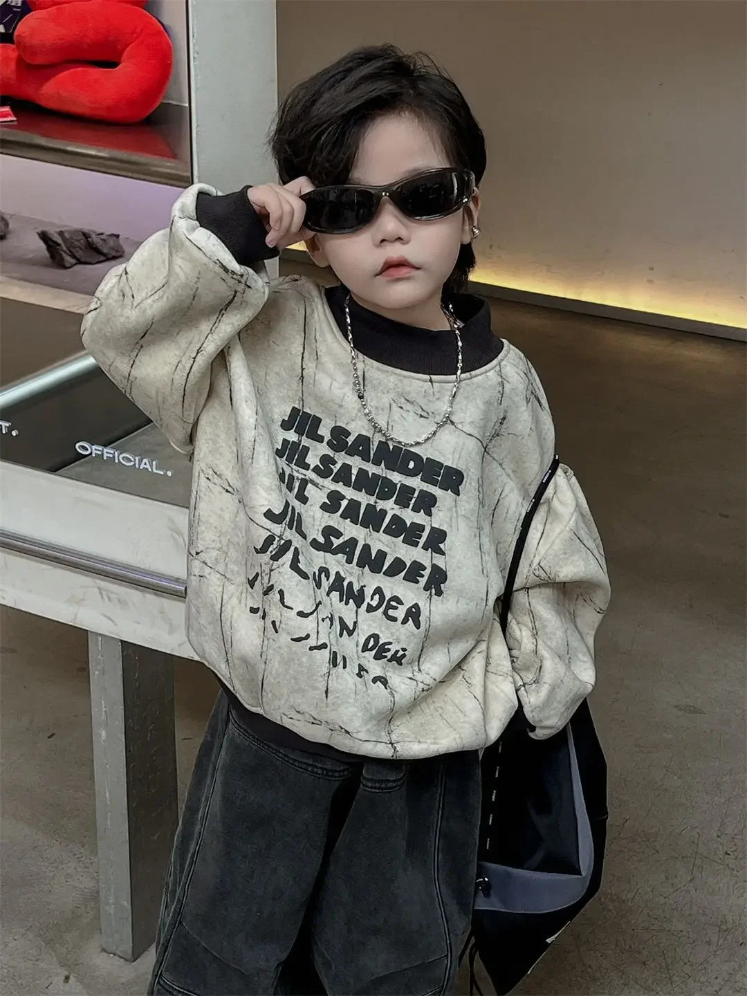 Childrens clothing casual wool thick hoodie winter boy and girl letter printing loose personality zipper 241210