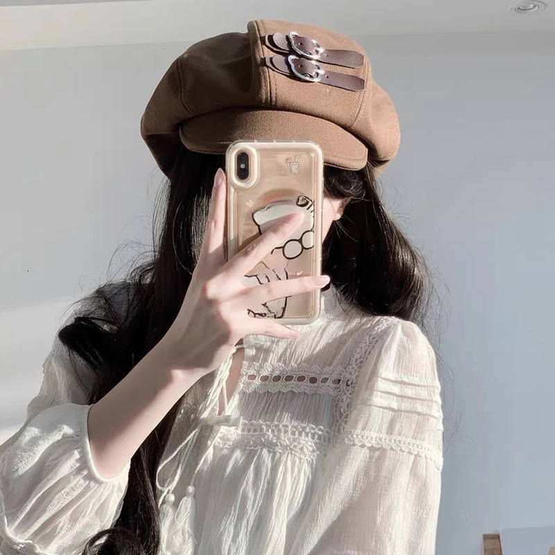 Wool retro octagonal womens s boy hat autumn and winter warm street snaps fashion show face cute Yunbeilei hat 241209